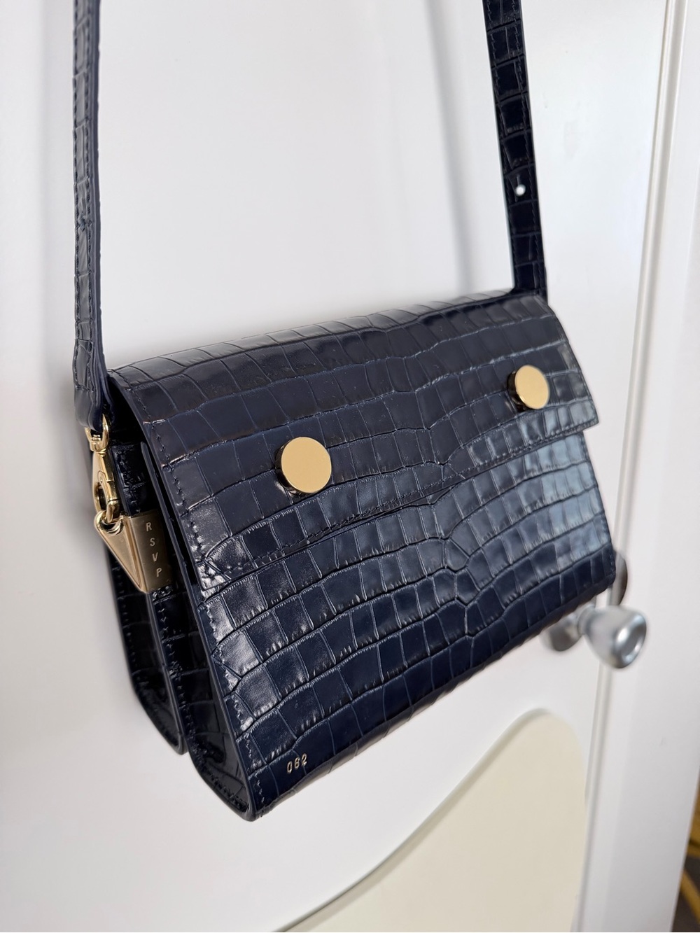 RSVP Navy  Croc-Embossed Crossbody Duo Bag with Gold Accents - Picture 3 of 14
